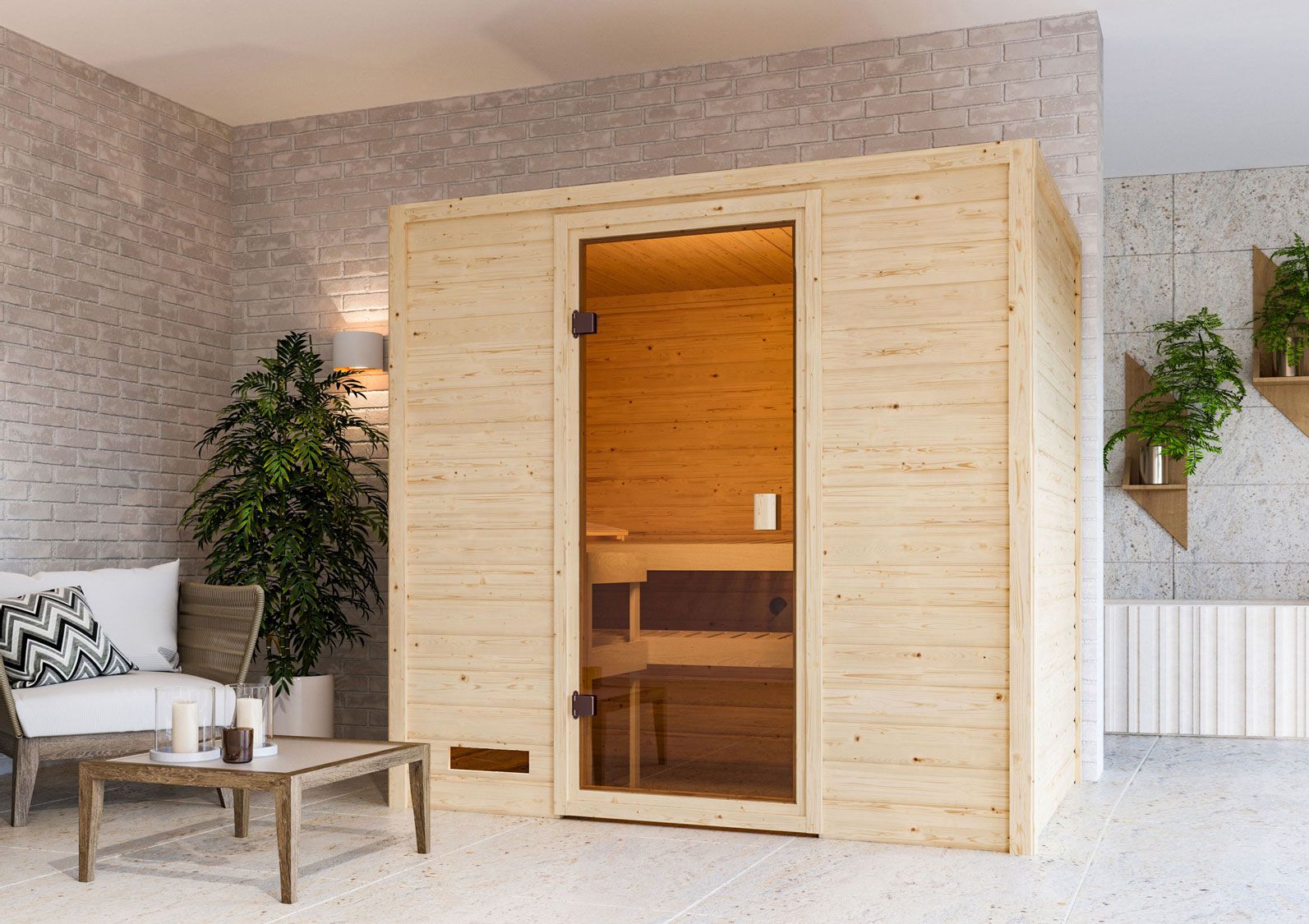 Sauna "Fynn" mit bronzierter Tür - Farbe: Natur - 195 x 145 x 187 cm (B x T x H)