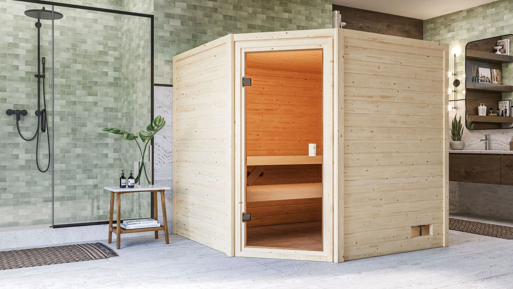 Sauna "Morten" mit bronzierter Tür - Farbe: Natur - 195 x 195 x 187 cm (B x T x H)