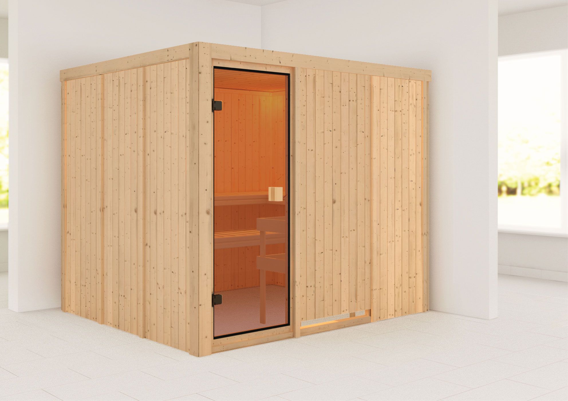 Sauna "Anders" mit bronzierter Tür - Farbe: Natur - 231 x 196 x 198 cm (B x T x H)
