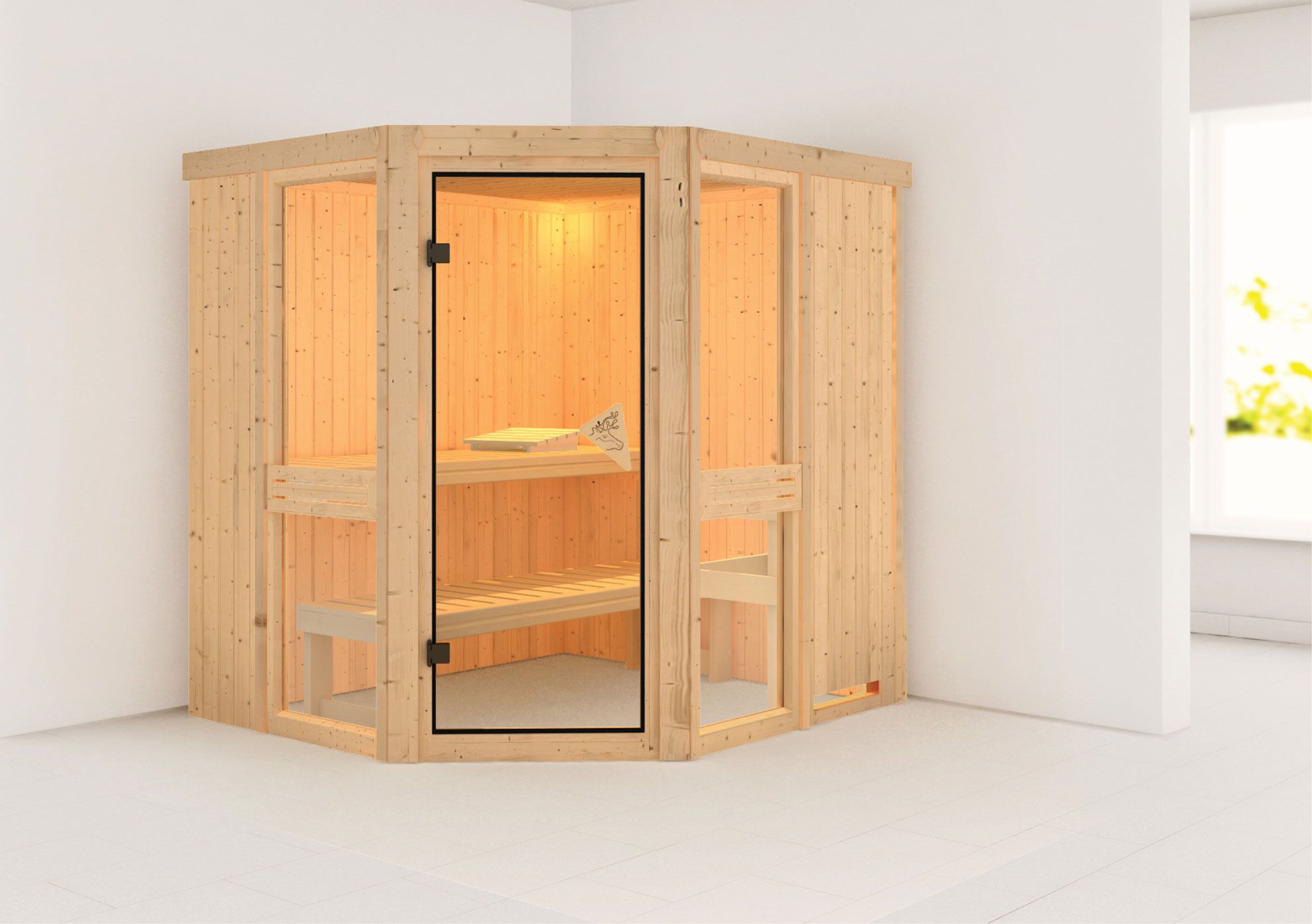 Sauna "Tjelvar 1" mit bronzierter Tür - Farbe: Natur - 196 x 170 x 198 cm (B x T x H)