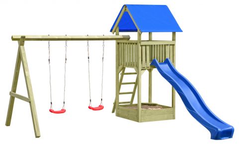 Spielturm K38 inkl. Sandkasten und Doppelschaukel - Abmessungen: 350 x 190 cm (L x B)