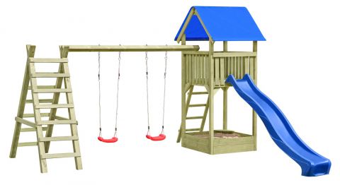 Spielturm K40 inkl. Sandkasten und Doppelschaukel - Abmessungen: 410 x 190 cm (L x B)