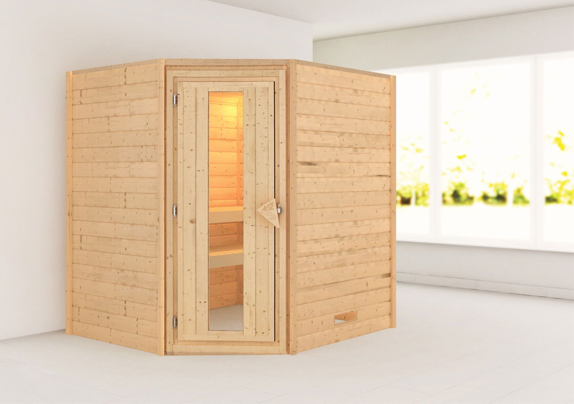 Sauna "Kirsa" mit Energiespartür - Farbe: Natur - 196 x 170 x 198 cm (B x T x H)