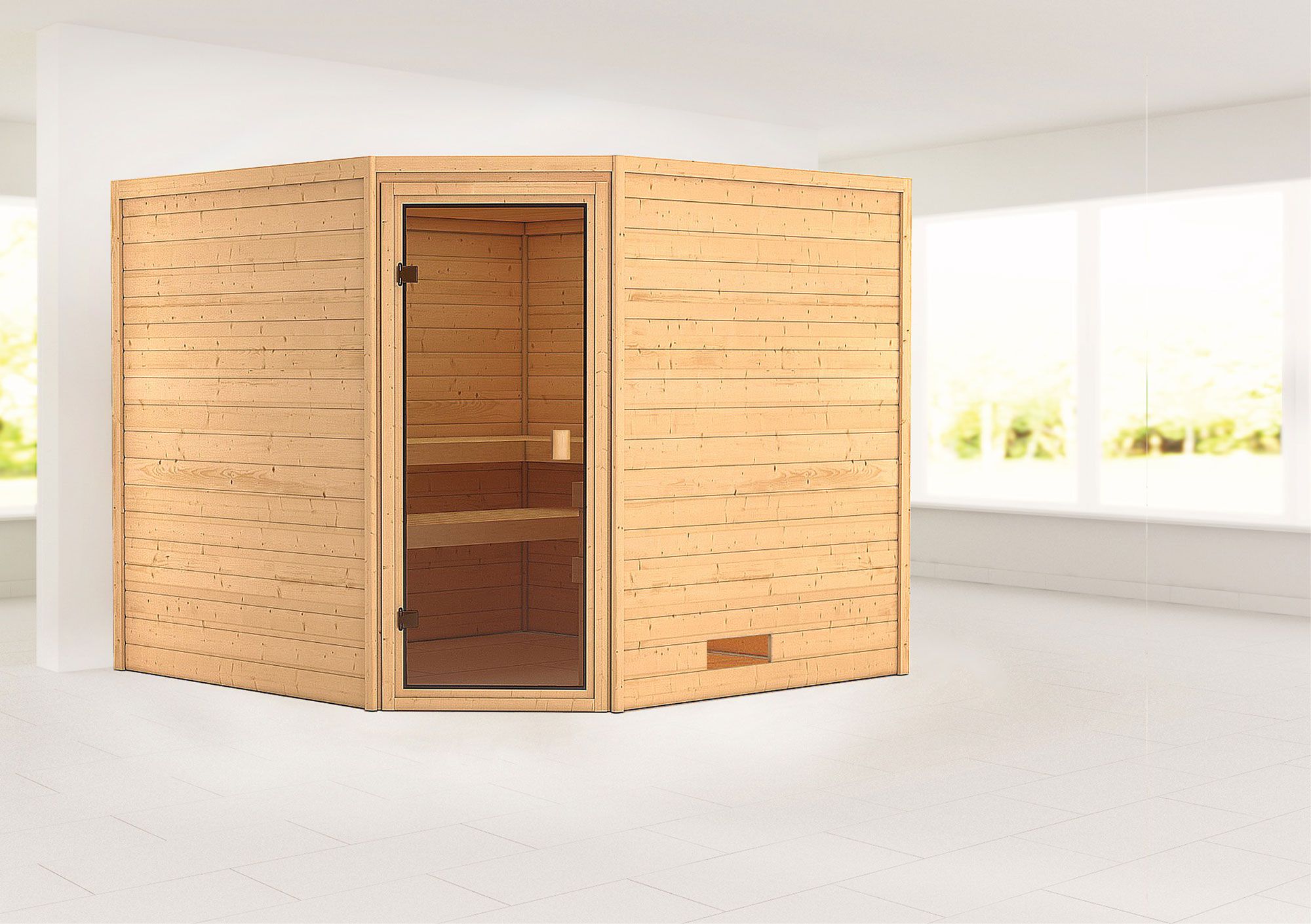 Sauna "Anesa" mit bronzierter Tür - Farbe: Natur - 231 x 231 x 198 cm (B x T x H)