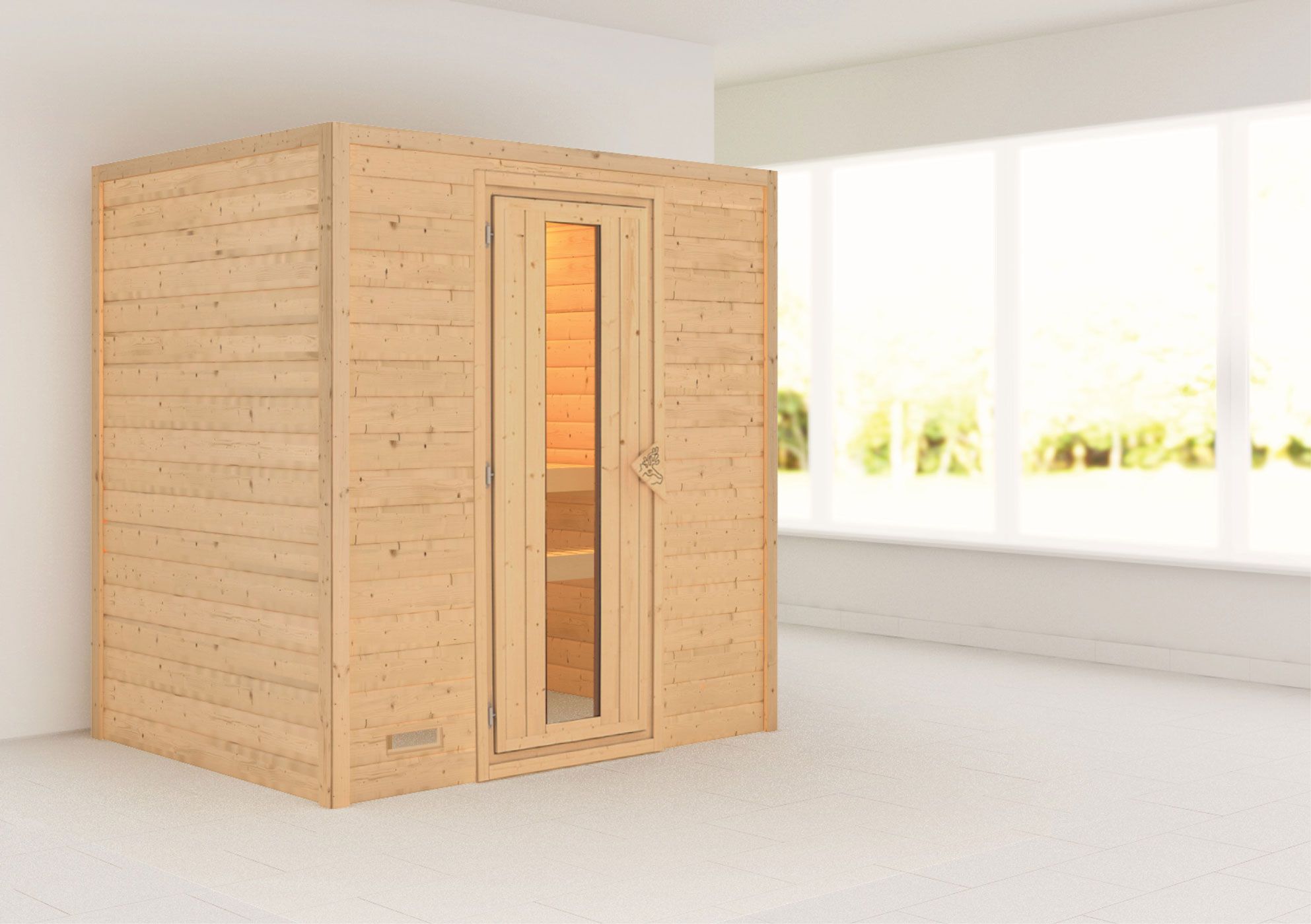 Sauna "Holmger" mit Energiespartür - Farbe: Natur - 196 x 146 x 198 cm (B x T x H)
