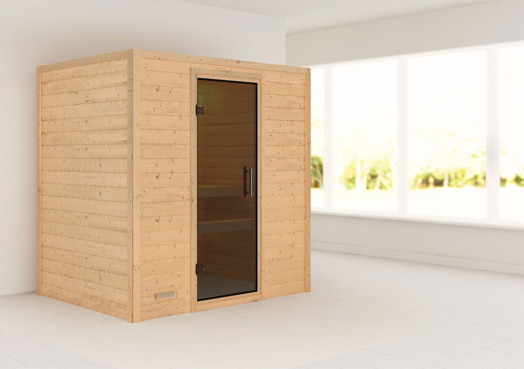 Sauna "Holmger" mit graphitfarbener Tür - Farbe: Natur - 196 x 146 x 198 cm (B x T x H)