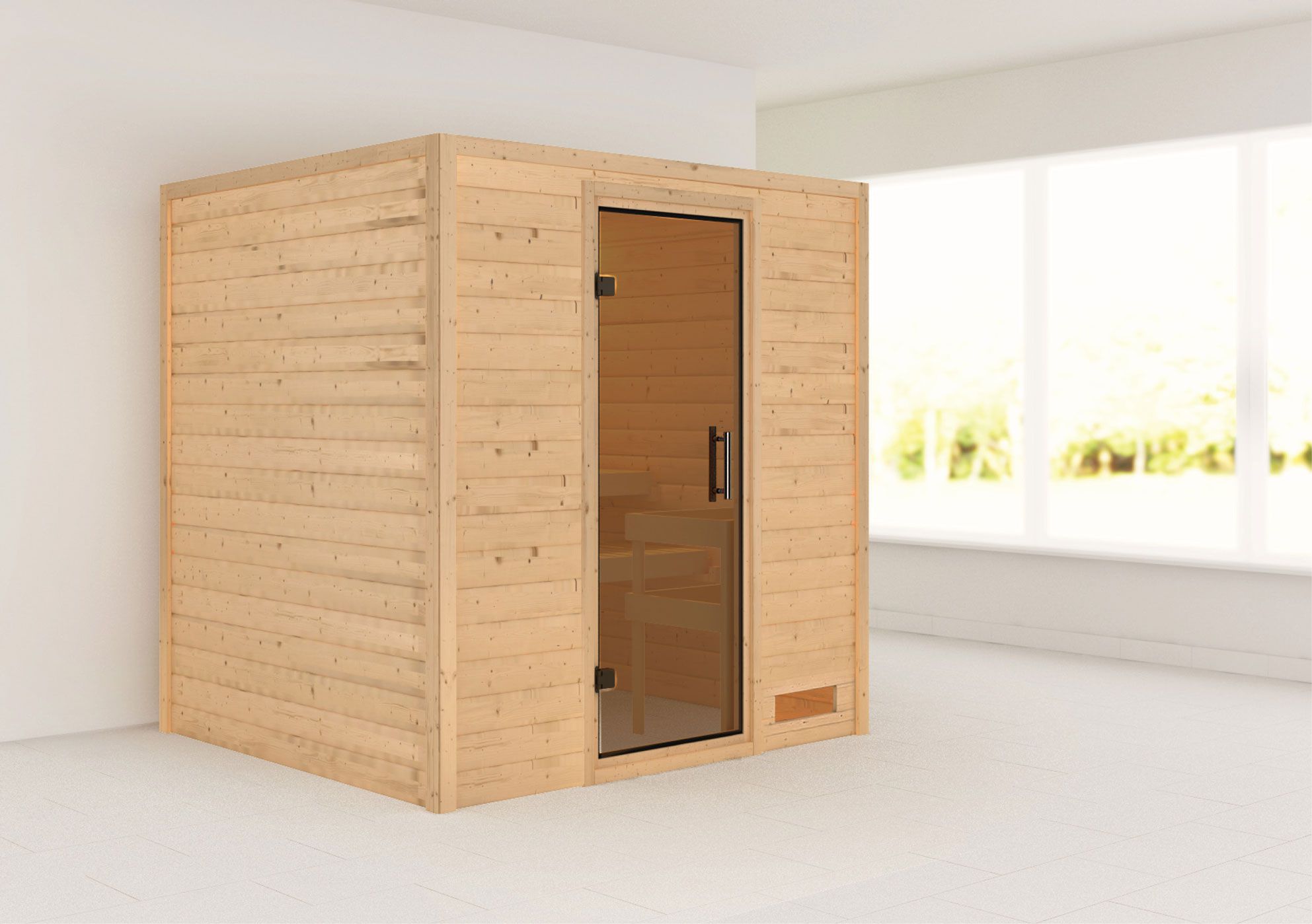 Sauna "Laerke" mit graphitfarbener Tür - Farbe: Natur - 196 x 170 x 198 cm (B x T x H)