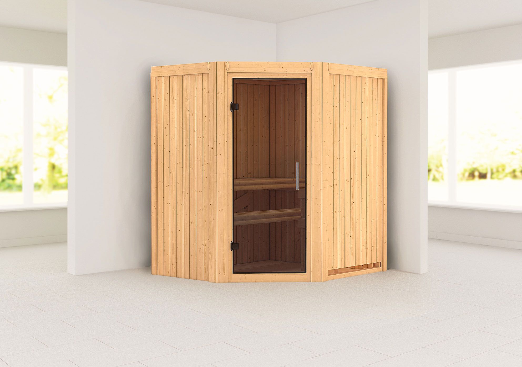 Sauna "Kjell" mit graphitfarbener Tür - Farbe: Natur - 170 x 151 x 198 cm (B x T x H)