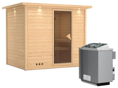 Sauna Camilia 04, 40 mm Wandstärke - 264 x 198 x 212 cm (B x T x H) - Ausführung:inkl. Ofen mit integrierter Steuerung