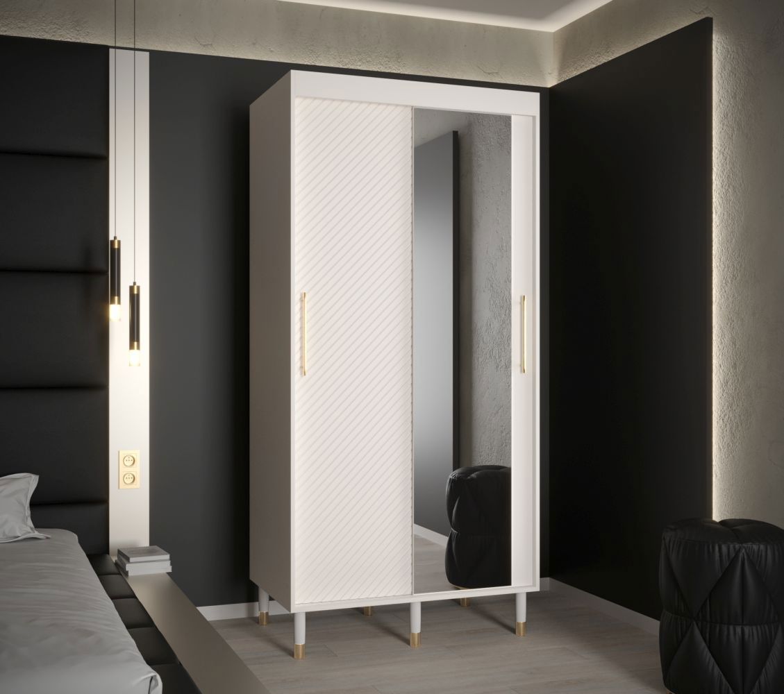 Klassischer Kleiderschrank mit einer Spiegeltür Jotunheimen 13, Farbe: Weiß - Abmessungen: 208 x 100,5 x 62 cm (H x B x T)