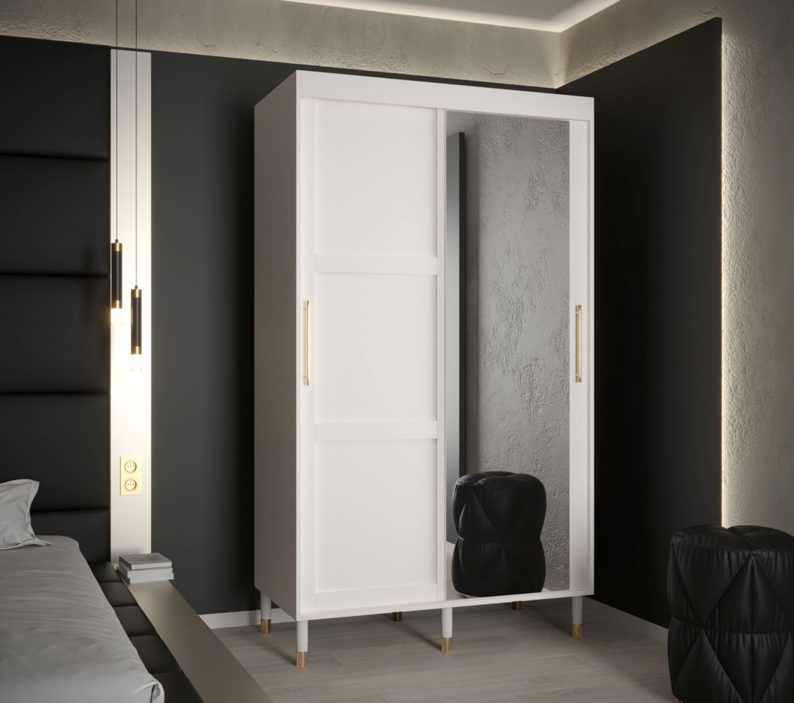 Kleiderschrank mit einer Spiegeltür Jotunheimen 75, Farbe: Weiß - Abmessungen: 208 x 120,5 x 62 cm (H x B x T)