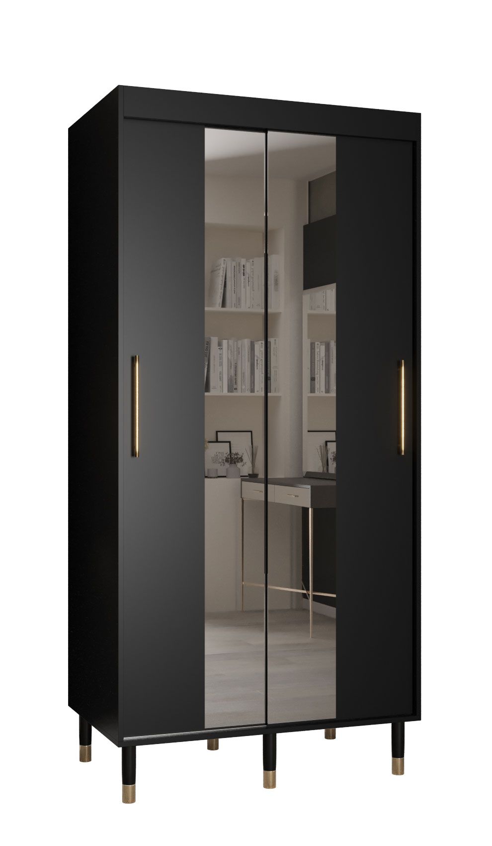 Neutraler Kleiderschrank mit Spiegel Jotunheimen 242, Farbe: Schwarz - Abmessungen: 208 x 100,5 x 62 cm (H x B x T)