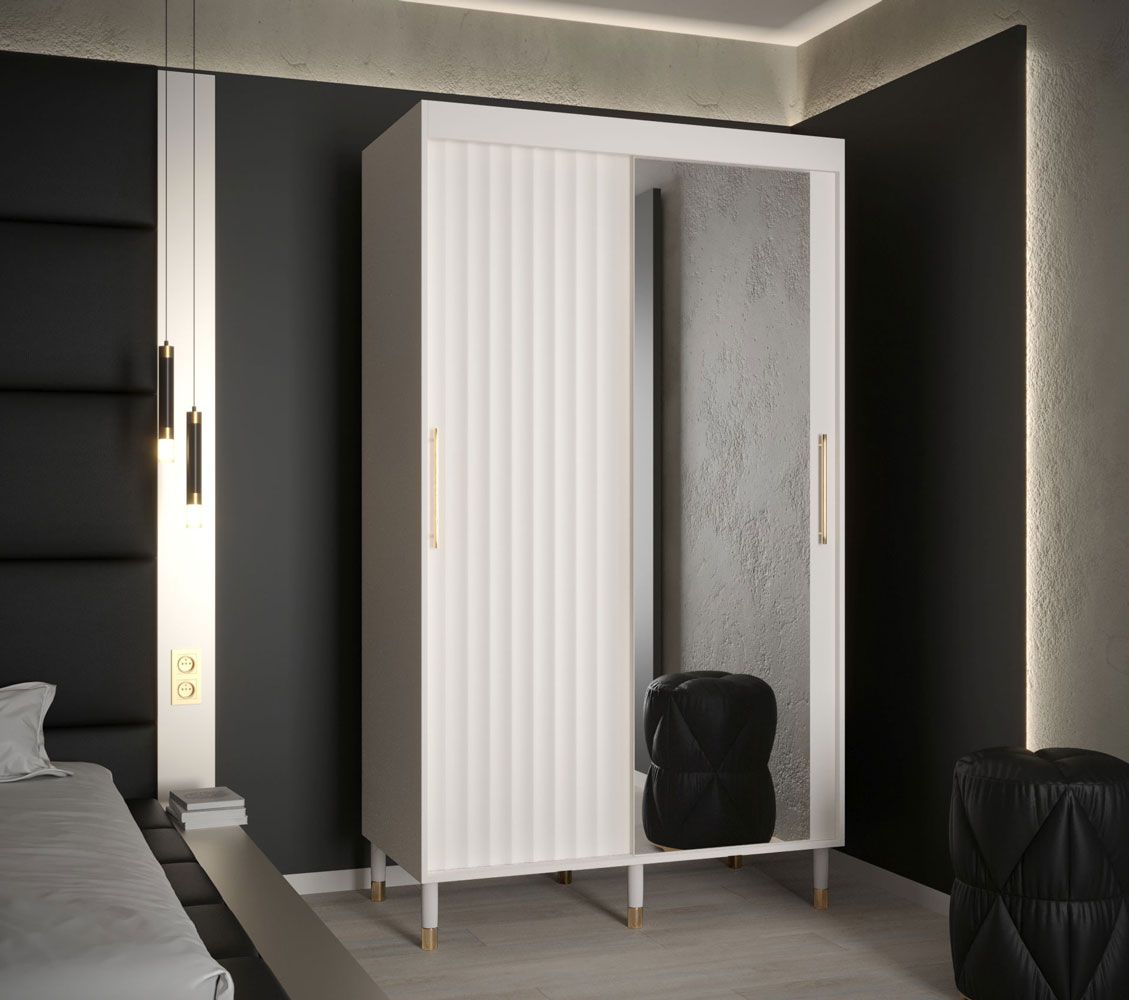 Kleiderschrank mit einer Spiegeltür Jotunheimen 147, Farbe: Weiß - Abmessungen: 208 x 120,5 x 62 cm (H x B x T)