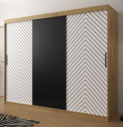 Kleiderschrank mit stylischen Design Mulhacen 32, Farbe: Eiche Artisan / Weiß matt / Schwarz matt - Abmessungen: 200 x 250 x 62 cm (H x B x T), mit 10 Fächern
