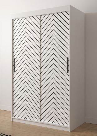 Kleiderschrank mit modernen Design Mulhacen 46, Farben: Weiß matt / Schwarz matt - Abmessungen: 200 x 120 x 62 cm (H x B x T), mit fünf Fächern