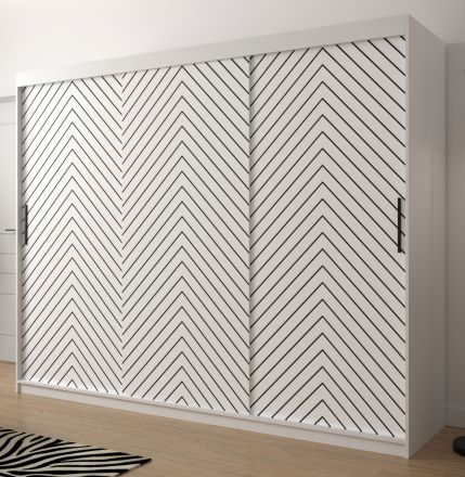 Kleiderschrank mit außergewöhnlichen Design Mulhacen 70, Farben: Weiß matt / Schwarz matt - Abmessungen: 200 x 250 x 62 cm (H x B x T), mit 10 Fächern und zwei Kleiderstangen