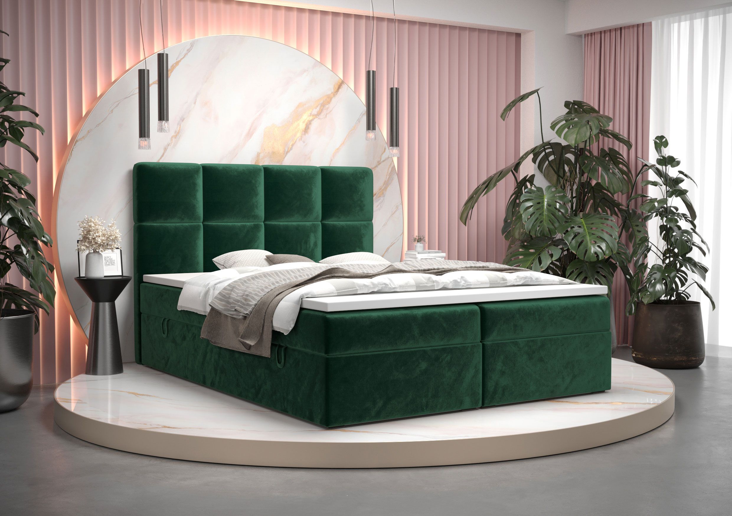 Modernes Doppelbett mit weichen Veloursstoff Pirin 53, Farbe: Grün - Liegefläche: 160 x 200 cm (B x L)