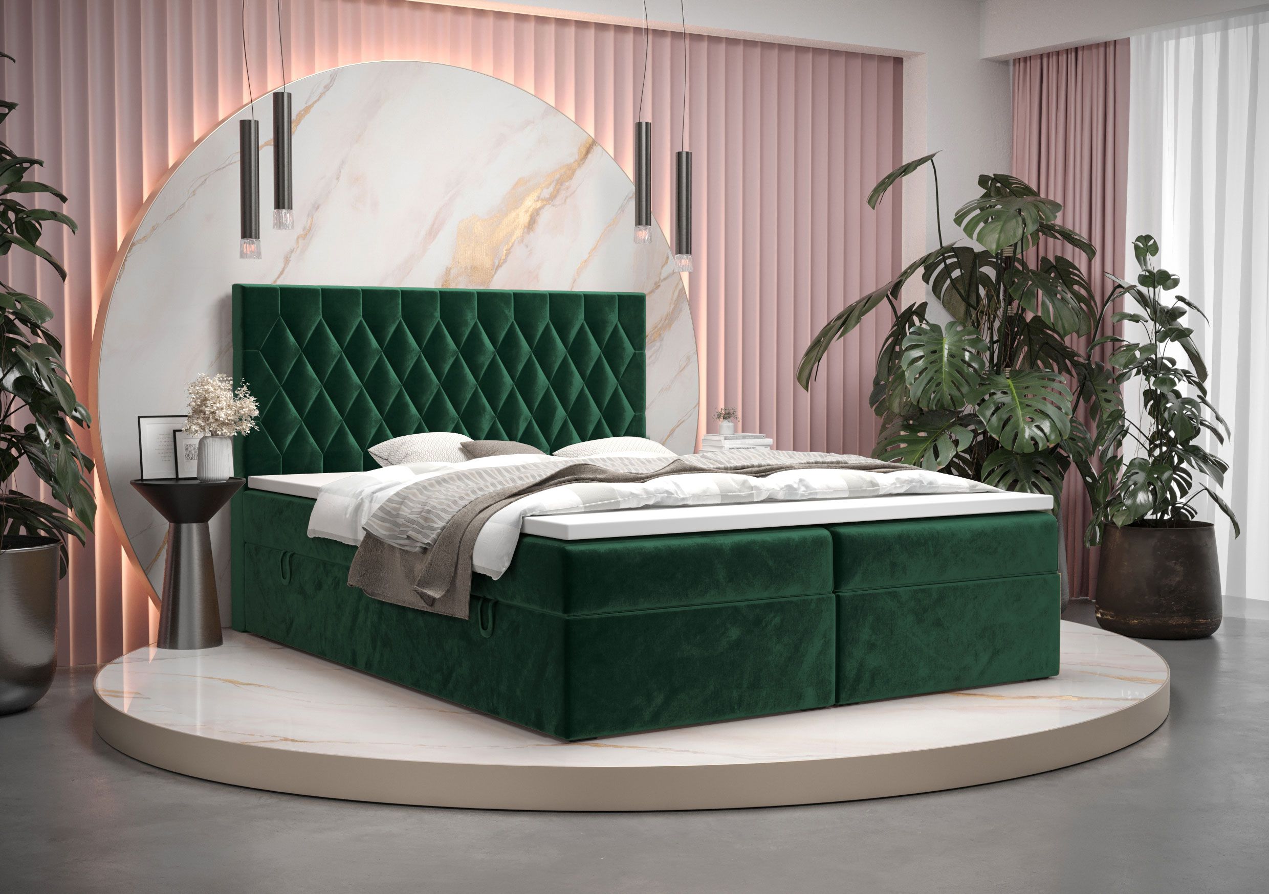 Außergewöhnliches Doppelbett Pirin 68, Farbe: Grün - Liegefläche: 160 x 200 cm (B x L), mit Stauraum