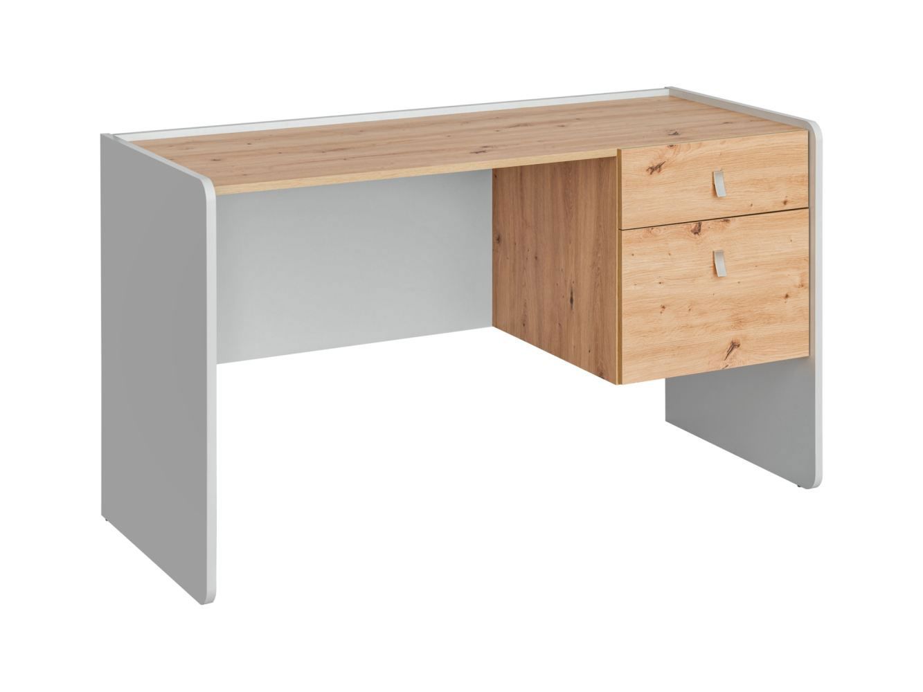 Schreibtisch mit Stauraum Susort 04, Farbe: Eiche Artisan / Grau, 78 x 134 x 57 cm, matte Front, 1 Tür, 1 Schublade, 1 Fach, elegante Griffe