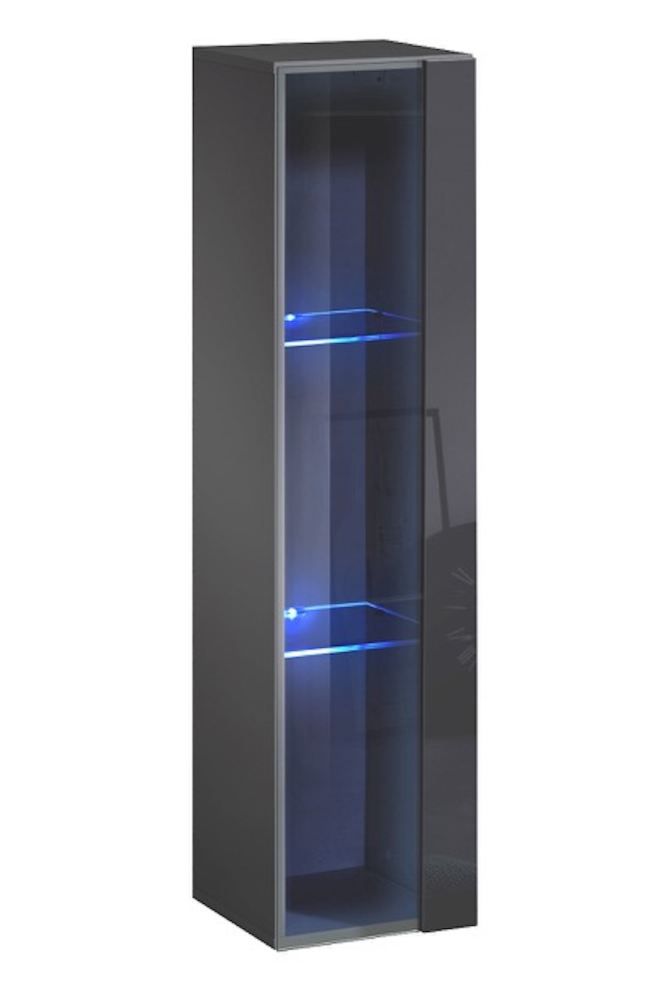 Hängevitrine mit LED-Beleuchtung Fardalen 19, Farbe: Grau - Abmessungen: 120 x 30 x 30 cm (H x B x T), mit drei Fächern
