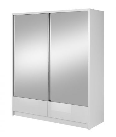 Moderner Kleiderschrank mit zwei Spiegeltüren und sechs Fächern Anfield 07, Farbe: Weiß Hochglanz - Abmessungen: 214 x 184 x 62 cm (H x B x T)