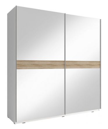 Kleiderschrank mit zwei Spiegeltüren Warbreck 02, Farbe: Weiß / Eiche Sonoma - Abmessungen: 214 x 200 x 63 cm (H x B x T)