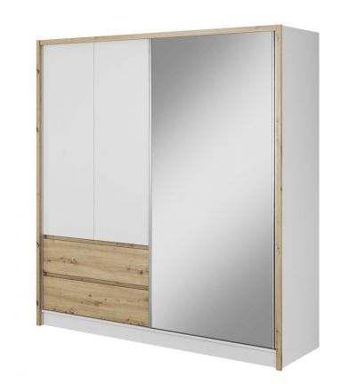 Spiegelschrank mit sechs Fächern und zwei Schubladen Kirkdale 03, Farbe: Weiß / Eiche Artisan - Abmessungen: 214 x 204 x 62 cm (H x B x T)