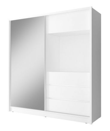 Schwebetürenschrank mit drei Schubladen und drei Fächern Withington 04, Farbe: Weiß - Abmessungen: 214 x 204 x 62 cm (H x B x T)
