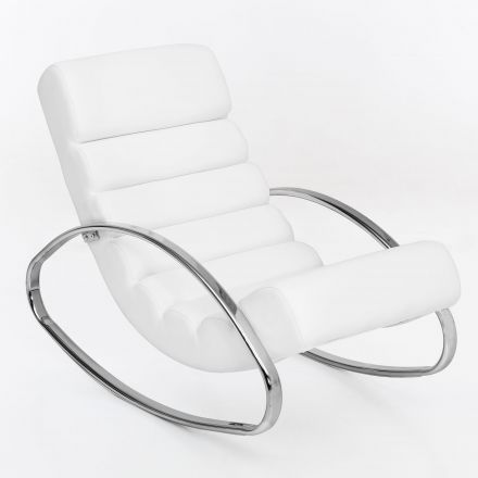 Ergonomischer Schaukelstuhl / Relaxsessel, Farbe: Weiß / Chrome, mit üppiger Polsterung & besonders weiche Oberfläche