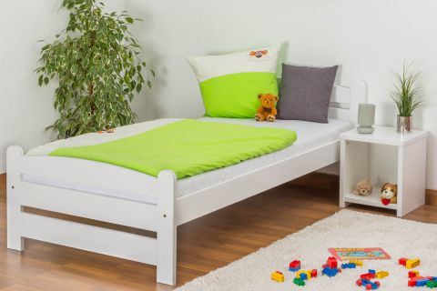 Kinderbett / Jugendbett Kiefer massiv Vollholz weiß lackiert 84, inkl. Lattenrost - Abmessung 90 x 200 cm