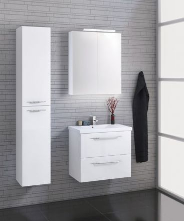 Badezimmermöbel - Set H Pune, 3-teilig inkl. Waschtisch / Waschbecken, Farbe: Weiß glänzend