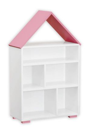 Kinderzimmer - Bücherregal Daniel 01, Farbe: Weiß / Rosa - 117 x 83 x 30 cm (H x B x T)
