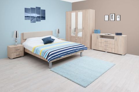 Schlafzimmer Komplett - Set E Bermeo, 6-teilig, Farbe: Eiche Braun / Creme