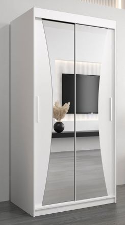 Schiebetürenschrank / Kleiderschrank Serbota 01 mit Spiegel, Farbe: Weiß matt - Abmessungen: 200 x 100 x 62 cm ( H x B x T )
