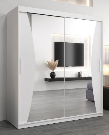 Schiebetürenschrank / Kleiderschrank Serbota 04 mit Spiegel, Farbe: Weiß matt - Abmessungen: 200 x 180 x 62 cm ( H x B x T )