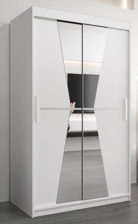 Schiebetürenschrank / Kleiderschrank Naranco 02 mit Spiegel, Farbe: Weiß matt - Abmessungen: 200 x 120 x 62 cm ( H x B x T)