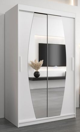 Schiebetürenschrank / Kleiderschrank Calvitero 02 mit Spiegel, Farbe: Weiß matt - Abmessungen: 200 x 120 x 62 cm ( H x B x T)