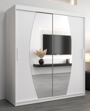 Schiebetürenschrank / Kleiderschrank Calvitero 04 mit Spiegel, Farbe: Weiß matt - Abmessungen: 200 x 180 x 62 cm ( H x B x T)
