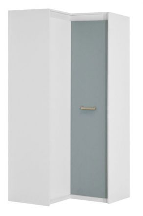 Kinderzimmer - Drehtürenschrank / Eckkleiderschrank Koa 04, Farbe: Weiß / Blau - Abmessungen: 203 x 98 x 98 cm (H x B x T)