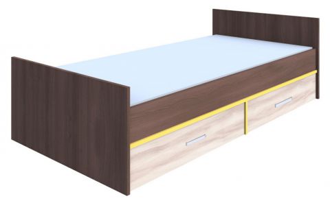 Doppelbett Kerema 10, Farbe: Nuss / Ulme / Gelb - Liegeflläche: 160 x 200 cm (B x L)