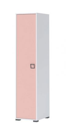 Kinderzimmer - Drehtürenschrank / Kleiderschrank Benjamin 37, Farbe: Weiß / Rosa - Abmessungen: 198 x 44 x 56 cm (H x B x T)