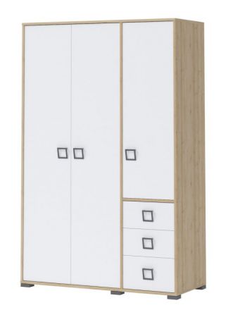 Drehtürenschrank / Kleiderschrank 14, Farbe: Buche / Weiß - 198 x 126 x 56 cm (H x B x T)