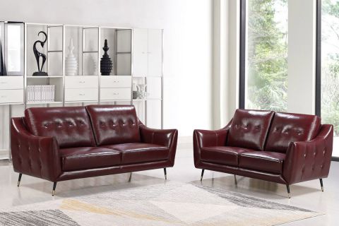 Echtleder Premium Couch Genova, Set (2- und 3-Sitz Sofa), Farbe: Weinrot