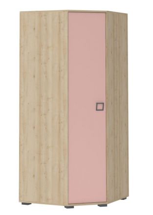 Kinderzimmer - Drehtürenschrank / Eckkleiderschrank Benjamin 15, Farbe: Buche / Rosa - 198 x 86 x 86 cm (H x B x T)