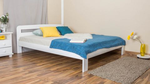 Doppelbett / Gästebett Kiefer Vollholz massiv weiß lackiert A5, inkl. Lattenrost - Abmessung 160 x 200 cm