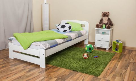 Kinderbett / Jugendbett Kiefer Vollholz massiv weiß lackiert A7, inkl. Lattenrost - Abmessungen: 90 x 200 cm