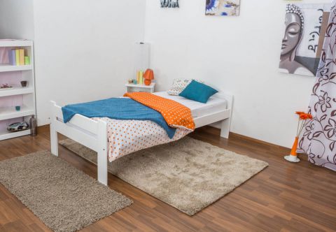 Einzelbett / Gästebett  Kiefer Vollholz massiv weiß lackiert A20, inkl. Lattenrost - Abmessung 90 x 200 cm 