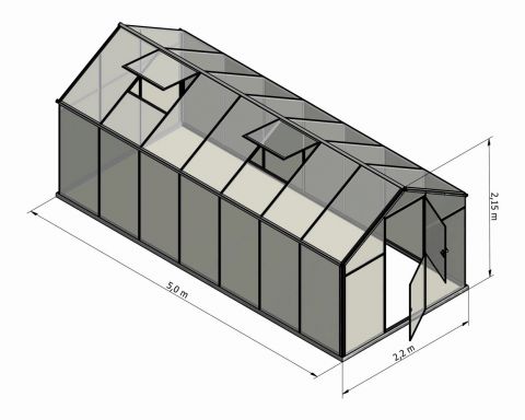 Gewächshaus Chicoree L11, HKP 6 mm, Grundfläche: 11,00 m² - Abmessungen: 500 x 220 cm (L x B)