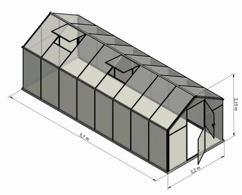 Gewächshaus Chicoree L12, HKP 6 mm, Grundfläche: 12,50 m² - Abmessungen: 570 x 220 cm (L x B)