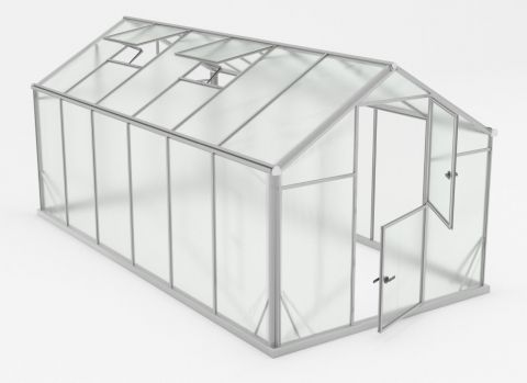 Gewächshaus - Glashaus Rucola L10, Wände: 4 mm gehärtetes Glas, Dach: 6 mm HKP mehrwandig, Grundfläche: 9,50 m² - Abmessungen: 430 x 220 cm (L x B)